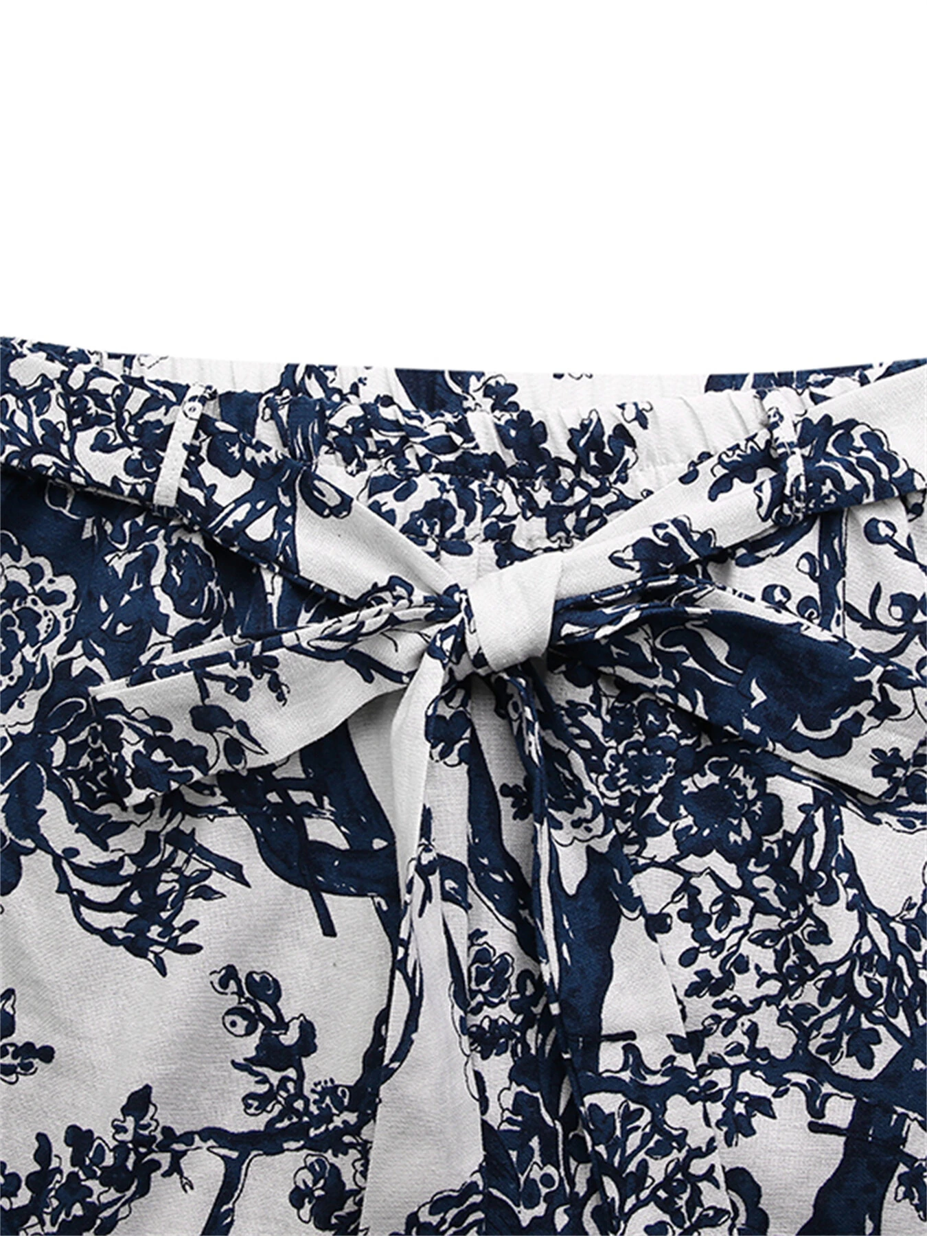 (image for)  Women Plus Size Casual Cotton Linen Retro Floral Print Elastic Waist Straight Pants with Side Pockets