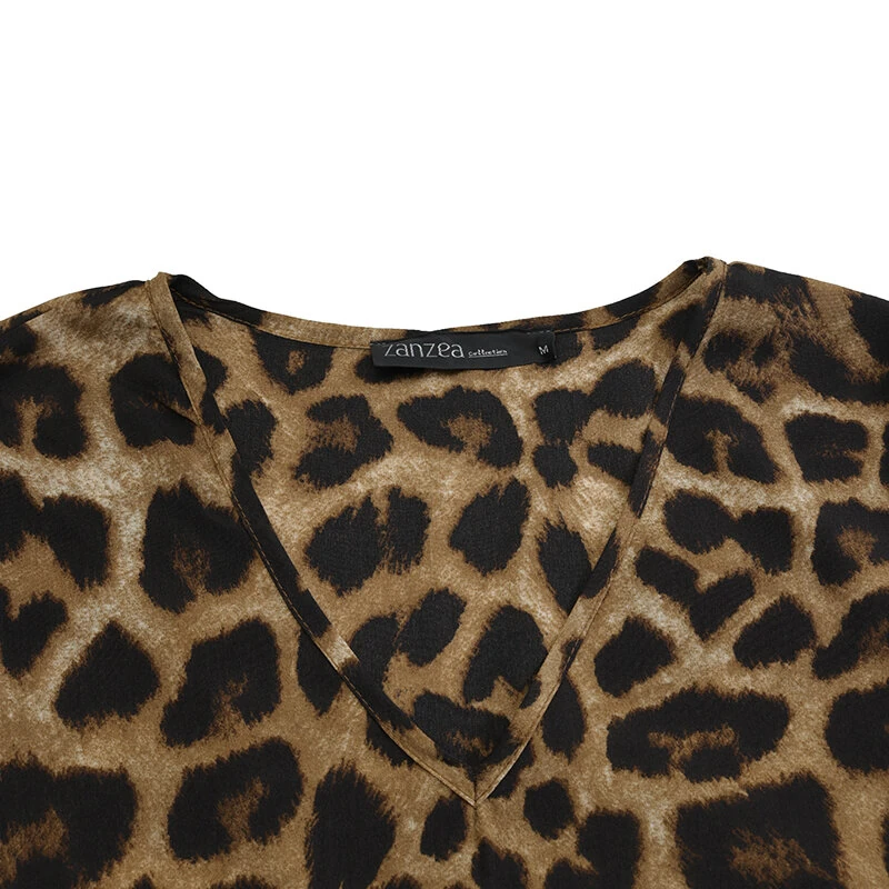 (image for)  Women Plus Size Leopard Print Long Dress V-Neck Puff Sleeve Lace-Up Maxi Dress For Women