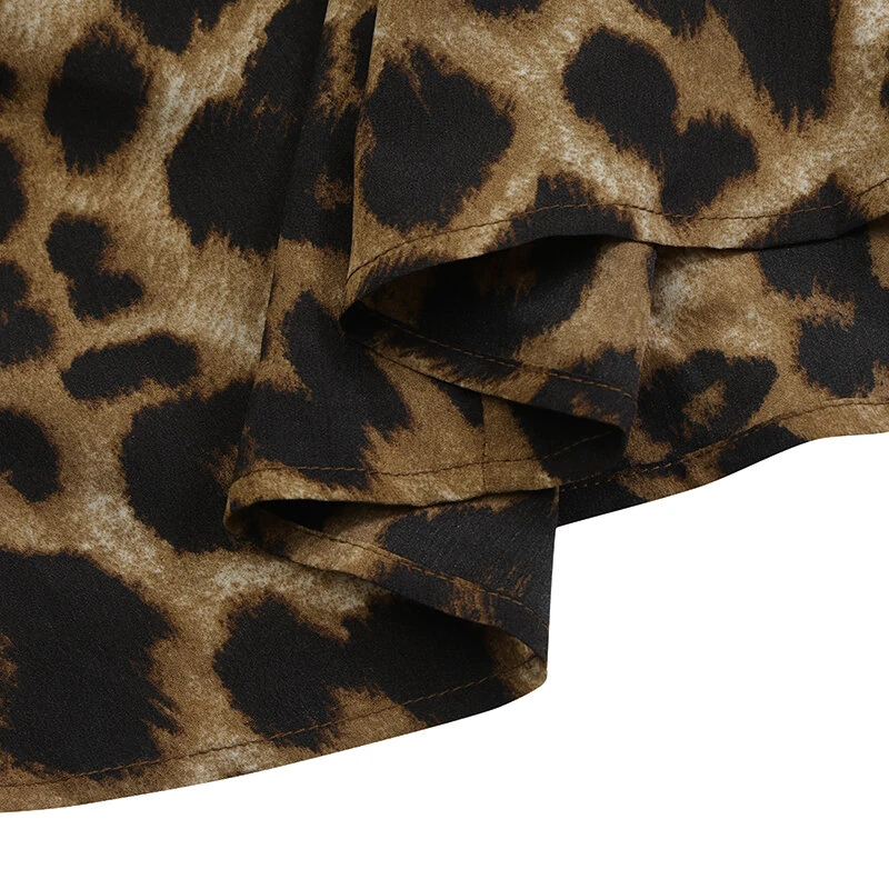 (image for)  Women Plus Size Leopard Print Long Dress V-Neck Puff Sleeve Lace-Up Maxi Dress For Women