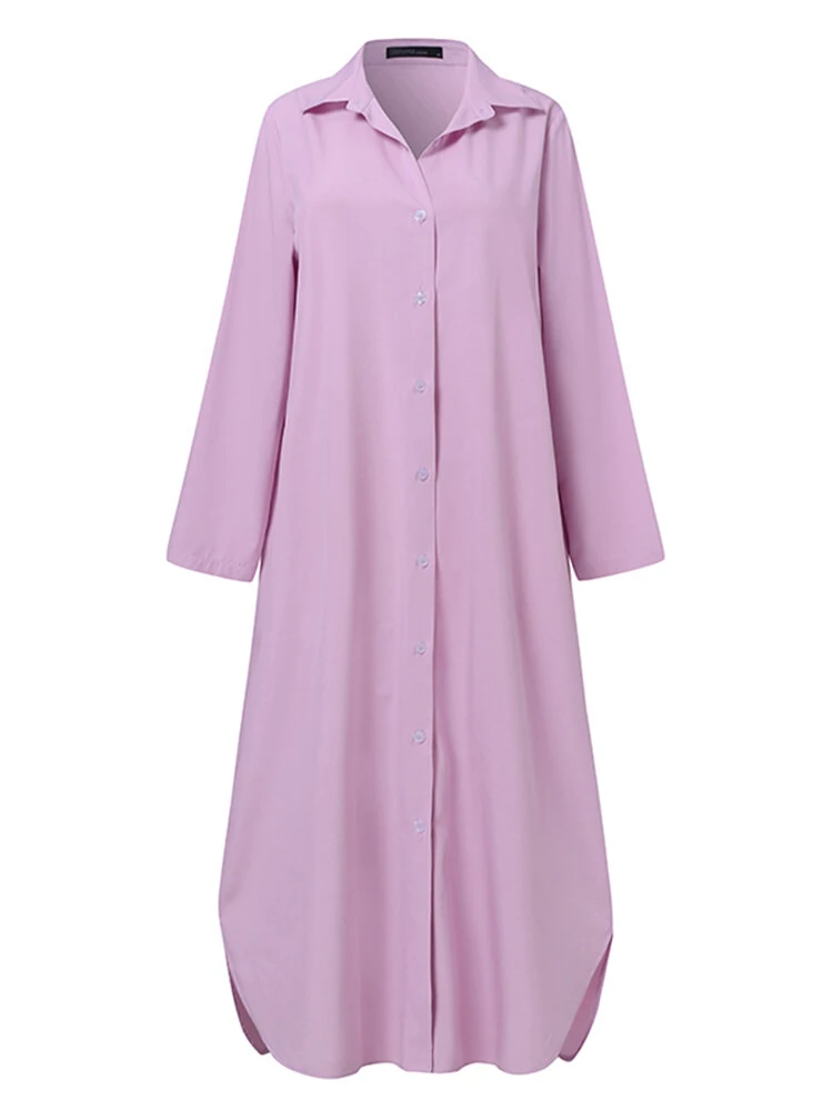 (image for)  Women Plus Size Two Set Solid Button Lapel Long Sleeve Long Blouses and Pant Two Pieces Set
