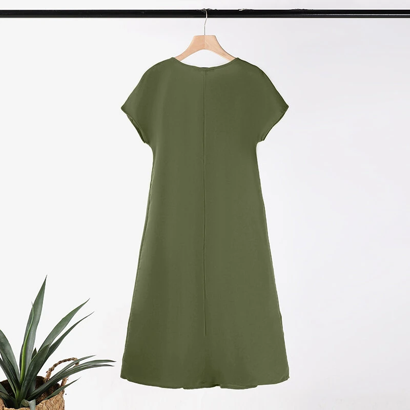 (image for)  Women Short Sleeve Pleated Party Long Dress Casual Loose Sundress Maxi Dress with Pockets