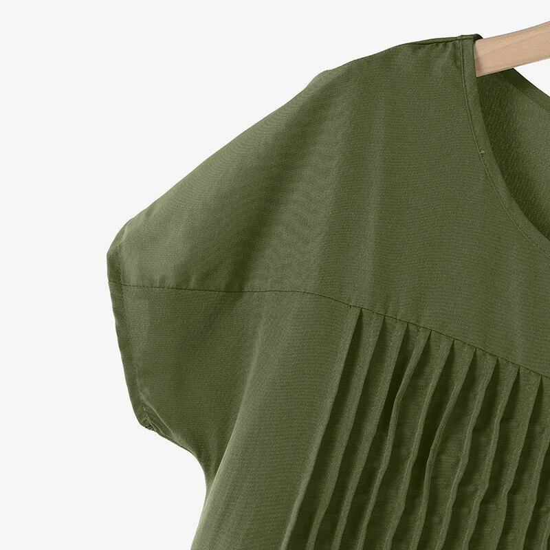 (image for)  Women Short Sleeve Pleated Party Long Dress Casual Loose Sundress Maxi Dress with Pockets