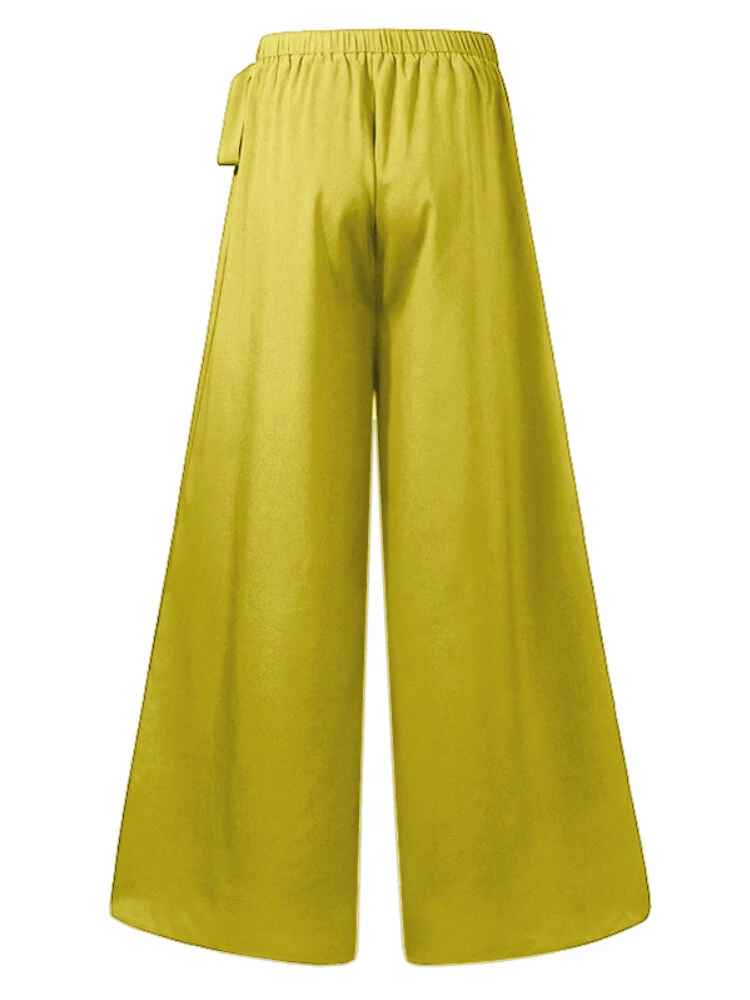 (image for)  Women Solid Color Bowknot Pleated Loose Casual Wide Leg Pants