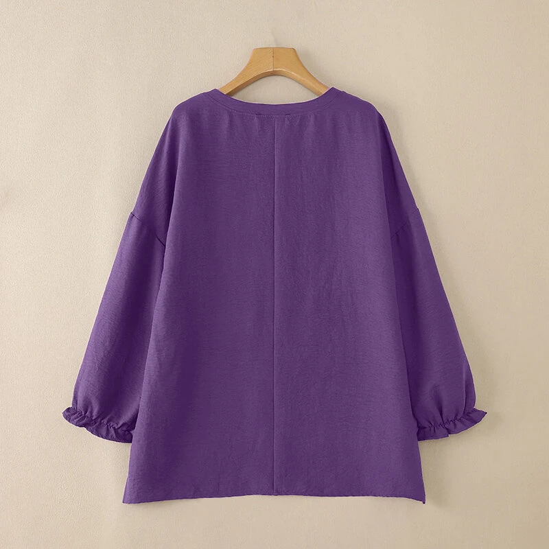 (image for)  Women Street Fashion Long Sleeve Blouse Printed Long Shirts Patchwork Retro Loose Tops