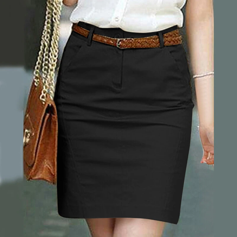 (image for)  Women Street Fashion OL Work Skirts Side Pockets Plain Zipper Commute Mini Pencil Overskirts