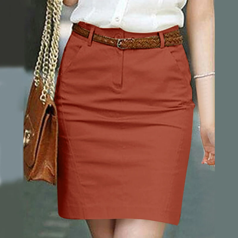 (image for)  Women Street Fashion OL Work Skirts Side Pockets Plain Zipper Commute Mini Pencil Overskirts