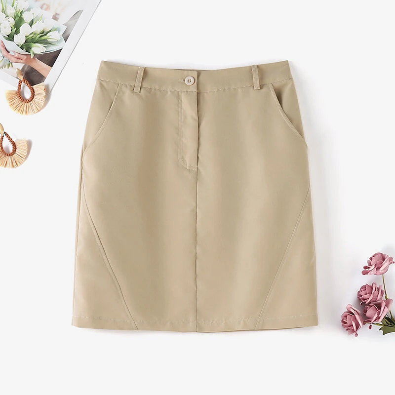 (image for)  Women Street Fashion OL Work Skirts Side Pockets Plain Zipper Commute Mini Pencil Overskirts