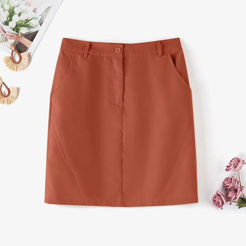 (image for)  Women Street Fashion OL Work Skirts Side Pockets Plain Zipper Commute Mini Pencil Overskirts
