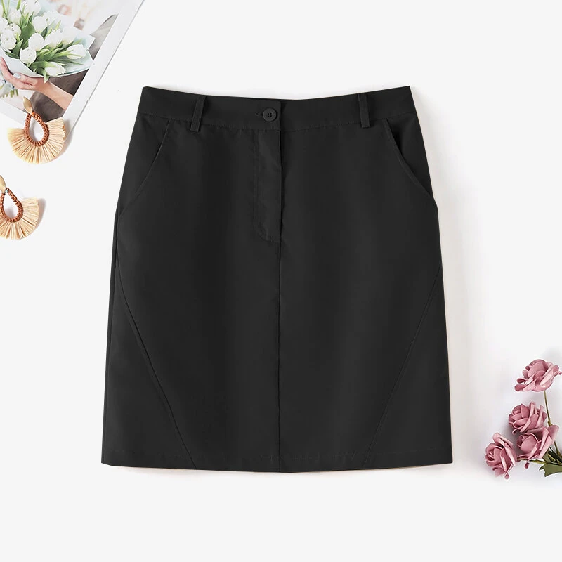 (image for)  Women Street Fashion OL Work Skirts Side Pockets Plain Zipper Commute Mini Pencil Overskirts