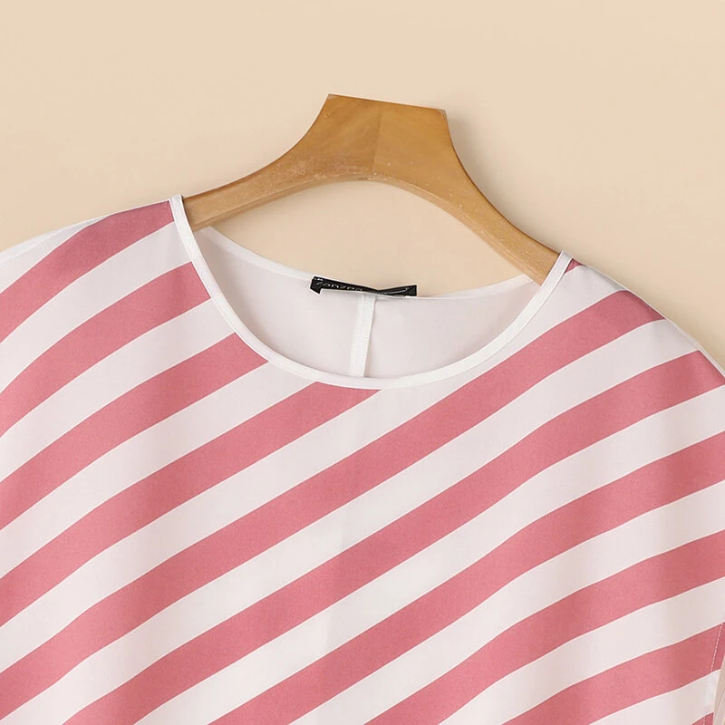 (image for)  Women Striped Printed T-shirt Fashion Short Sleeve Tee Holiday Summer Holiday Belted Design Casual Simple Tops