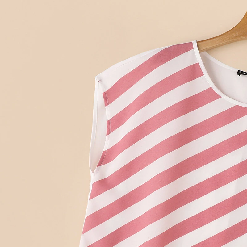 (image for)  Women Striped Printed T-shirt Fashion Short Sleeve Tee Holiday Summer Holiday Belted Design Casual Simple Tops