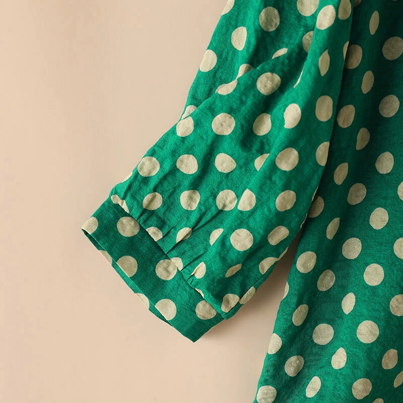 (image for)  Women Summer Casual 3/4 Sleeve Blouses O Neck Polka Dot Loose Ladylike Shirt Top