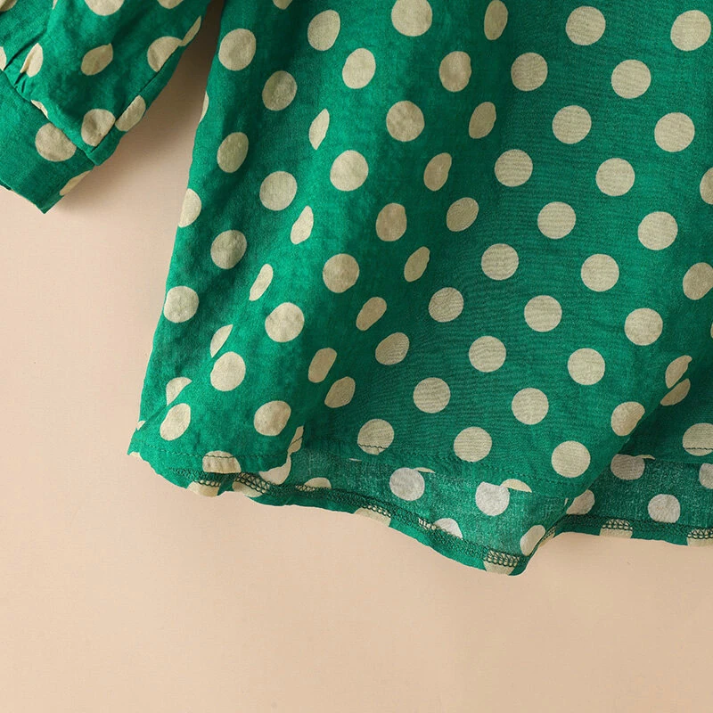 (image for)  Women Summer Casual 3/4 Sleeve Blouses O Neck Polka Dot Loose Ladylike Shirt Top