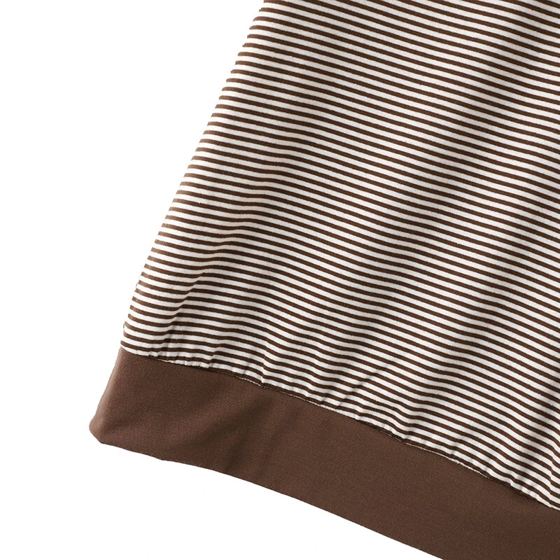 (image for)  Women Summer T Shirt Vintage Striped Short Sleeve Tee Korean Fashion Round Neck Patchwork Tunics Casual Knitted Tops