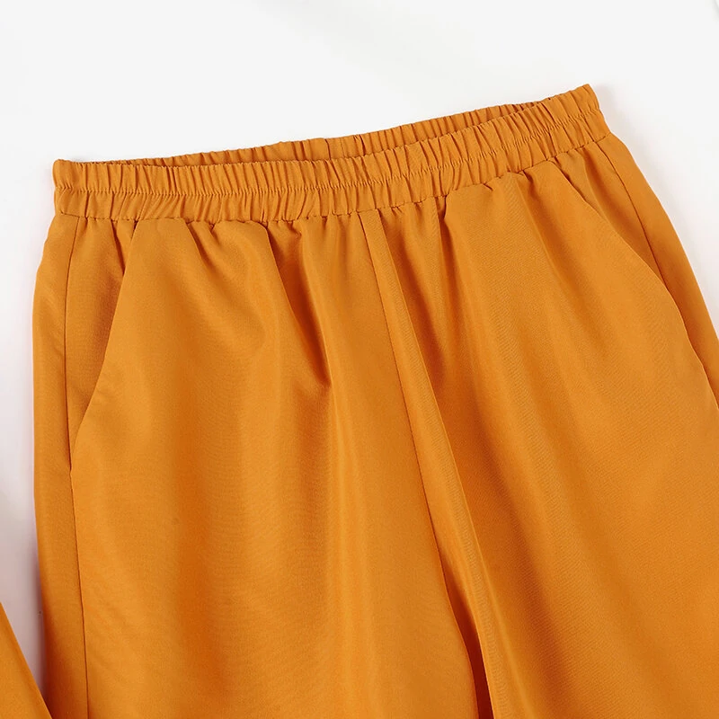 (image for)  Women Vintage Daily Pockets Elastic Waist Solid Color Tops Trousers Solid Color Two-Piece Set