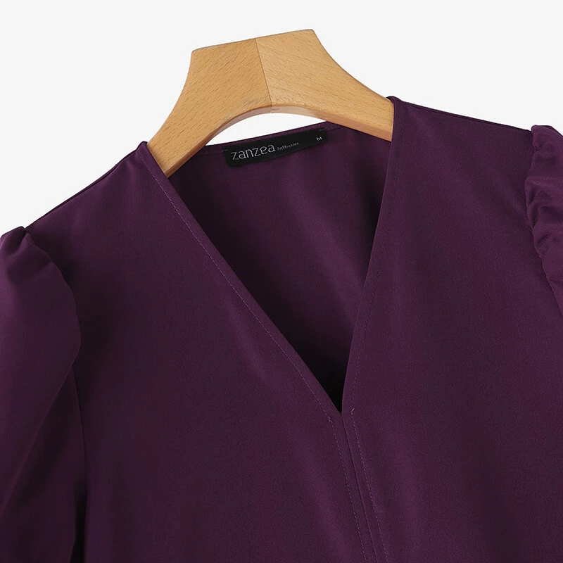 (image for)  Women Vintage Fashion Solid Casual V-Neck Short Sleeve Dress Loose Fit with Side Pockets