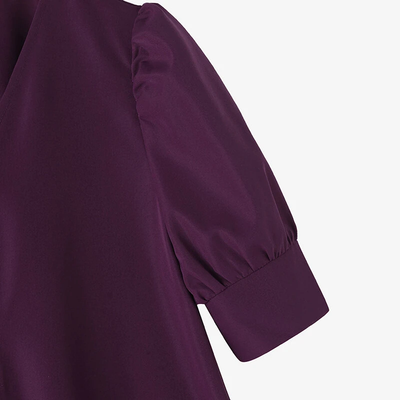 (image for)  Women Vintage Fashion Solid Casual V-Neck Short Sleeve Dress Loose Fit with Side Pockets