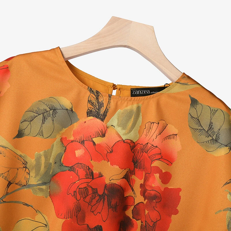 (image for)  Women's 2pcs Suits Floral Short Sleeve O-Neck Top Elastic Waist Wide Leg Trousers Vintage Sets