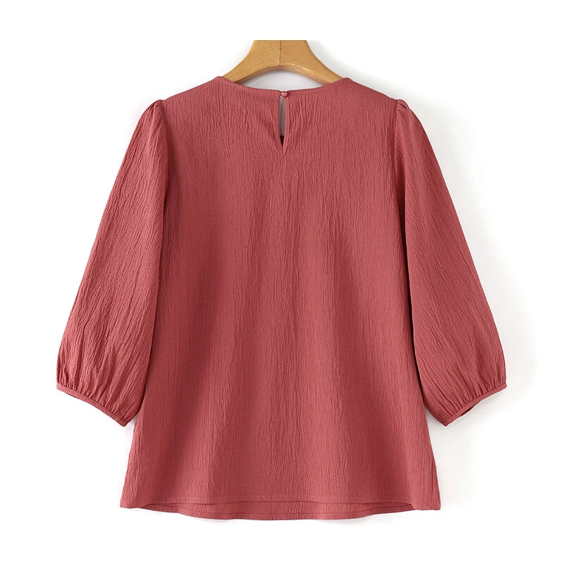 (image for)  Women's Blouse Casual Lantern Sleeve Round Neck Shirt Plain Party Commute Pullover Tops