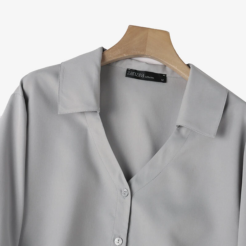 (image for)  Women's Blouse Commute New Fashion Lantern Sleeve V-Neck Lapel Solid Office Top Shirt