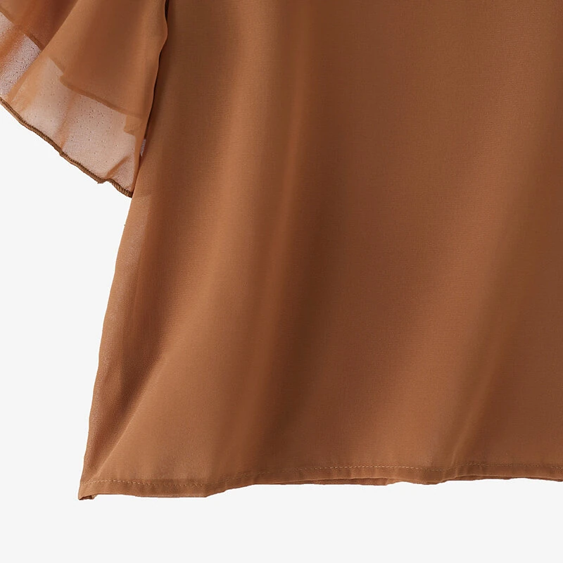 (image for)  Women's Blouse Elegant Ruffle Sleeve Solid Crew Neck Plain Summer Shirt Pullover Top