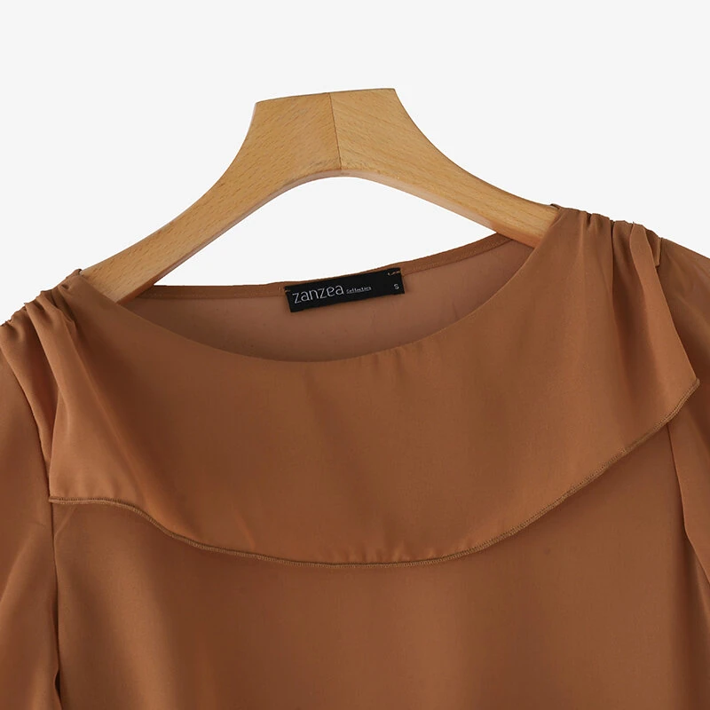 (image for)  Women's Blouse Elegant Ruffle Sleeve Solid Crew Neck Plain Summer Shirt Pullover Top
