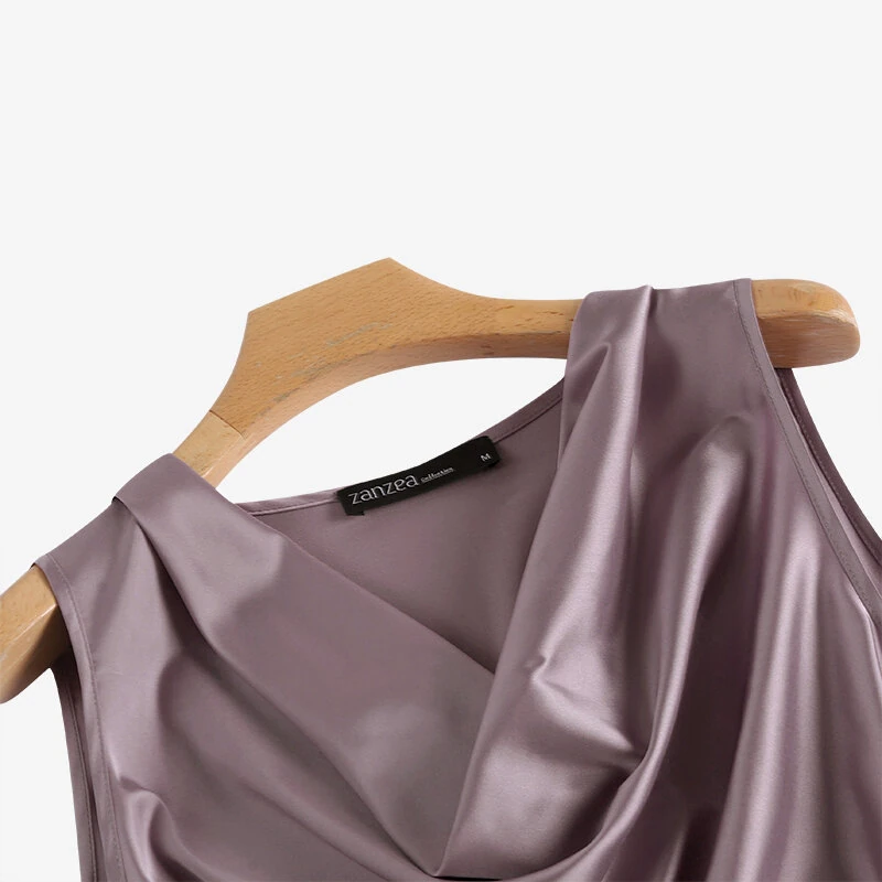 (image for)  Women's Blouses Elegant Cowl Neck Tanks Tops Office Work Sleeveless Satin Camisoles