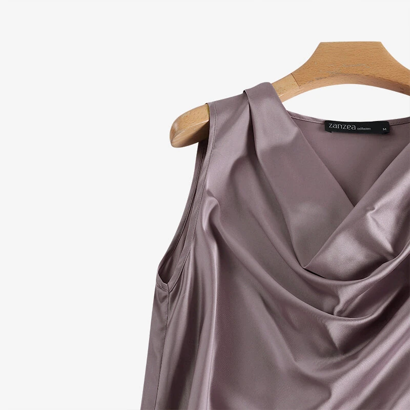 (image for)  Women's Blouses Elegant Cowl Neck Tanks Tops Office Work Sleeveless Satin Camisoles