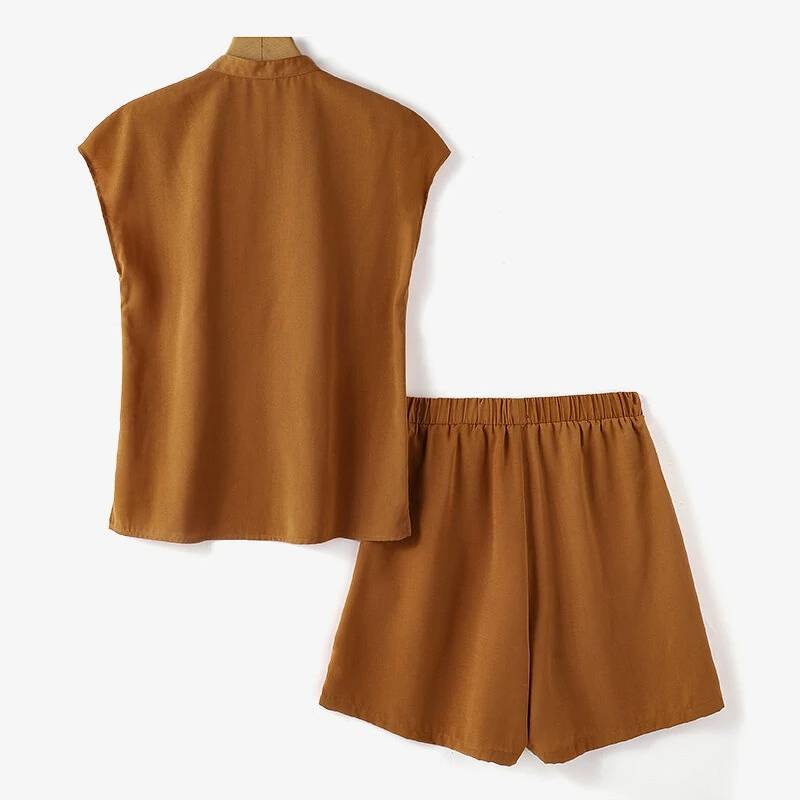 (image for)  Womens Casual 2pcs Sets Short Sleeve Top Blouse Elastic Waist Pants Loose Suits