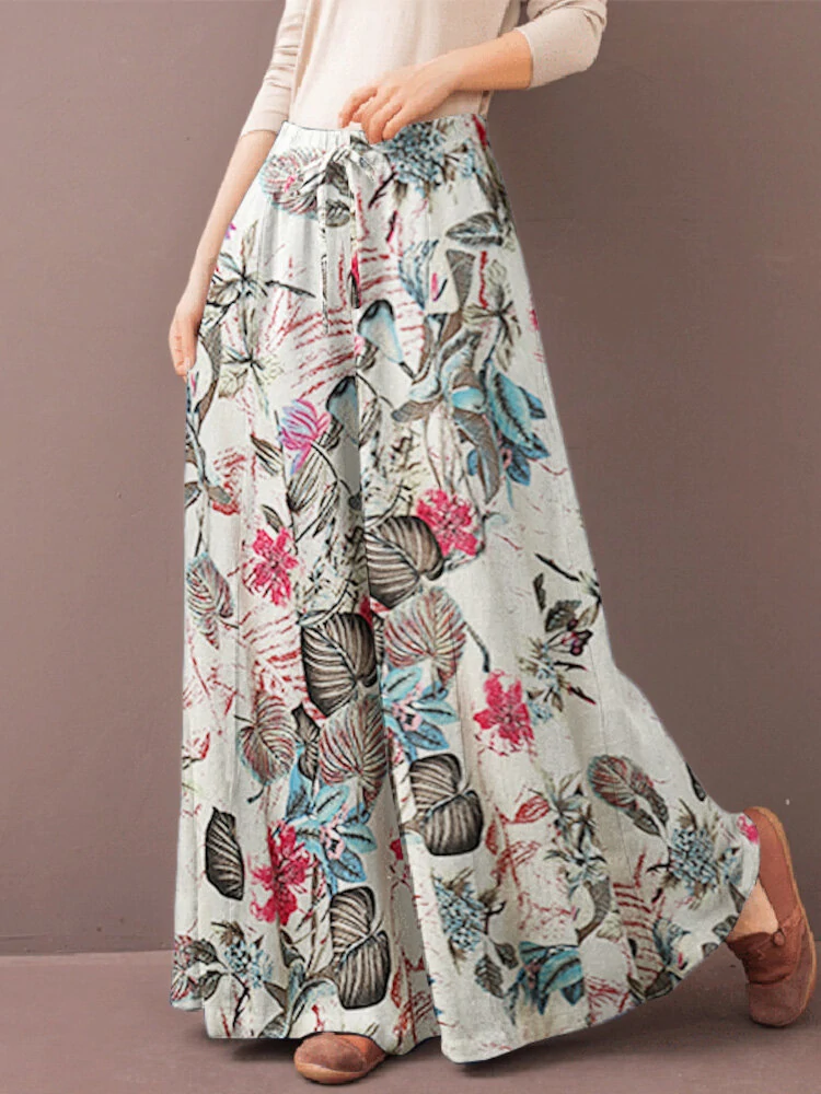 (image for)  Women's Culottes Loose Wide Leg Pants Floral Graphic Elastic Waist Palazzo Pants Business Casual Cropped Trousers with Pockets