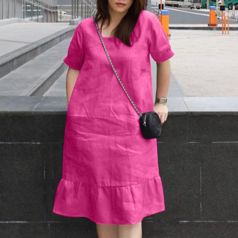(image for)  Women's Dresses Summer Vintage Casual Lantern Sleeve Ruffled Trim Square Neck Loose Solid Dress