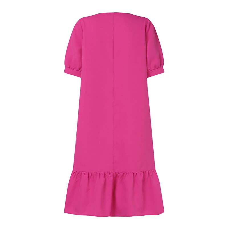 (image for)  Women's Dresses Summer Vintage Casual Lantern Sleeve Ruffled Trim Square Neck Loose Solid Dress