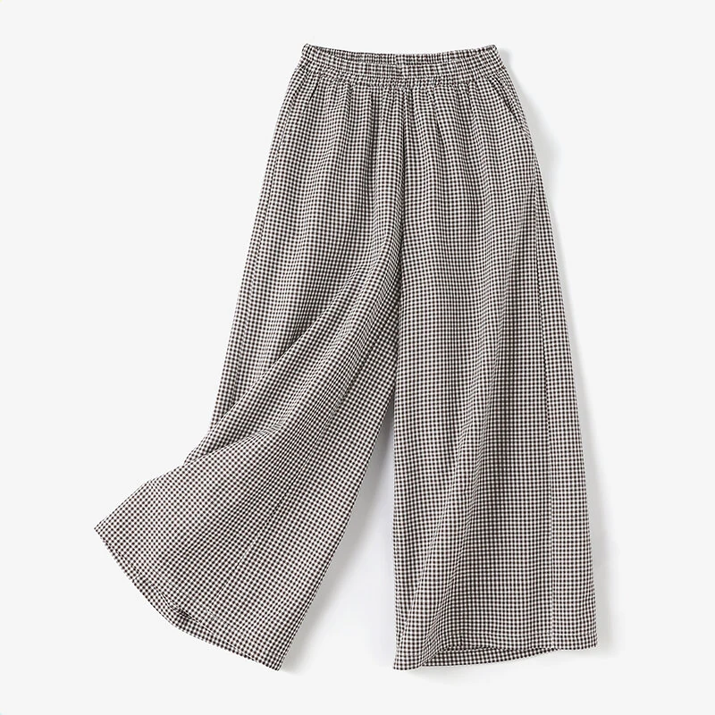 (image for)  Womens Geometric Printed Wide Leg Pants Vintage Elastic Waist Straight Pleated Trouser Loose Fit