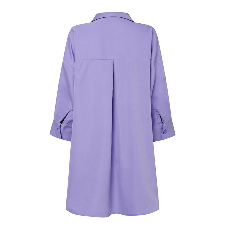 (image for)  Womens Office Casual Solid Color Long Sleeve Shirts with Pockets Elegant Lapel Button Up Midi Blouse