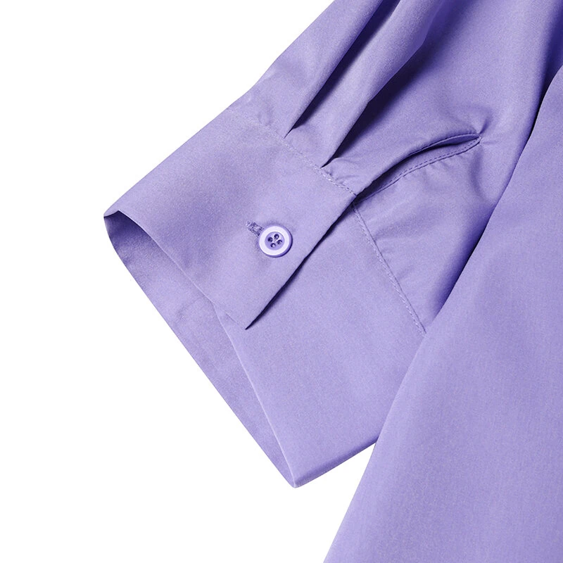 (image for)  Womens Office Casual Solid Color Long Sleeve Shirts with Pockets Elegant Lapel Button Up Midi Blouse