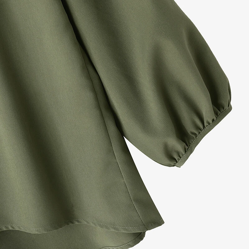 (image for)  Women's Round Neck Drop Shoulder Lantern Sleeve Loose Casual Solid Blouses