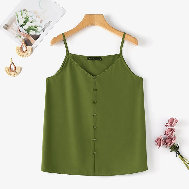 (image for)  Womens Spaghetti Strap Camisole Summer Tank Tops V Neck Casual Slip Blouse Streetwear