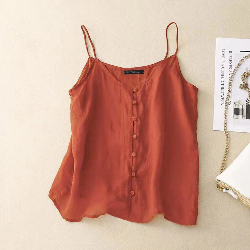 (image for)  Womens Spaghetti Strap Camisole Summer Tank Tops V Neck Casual Slip Blouse Streetwear