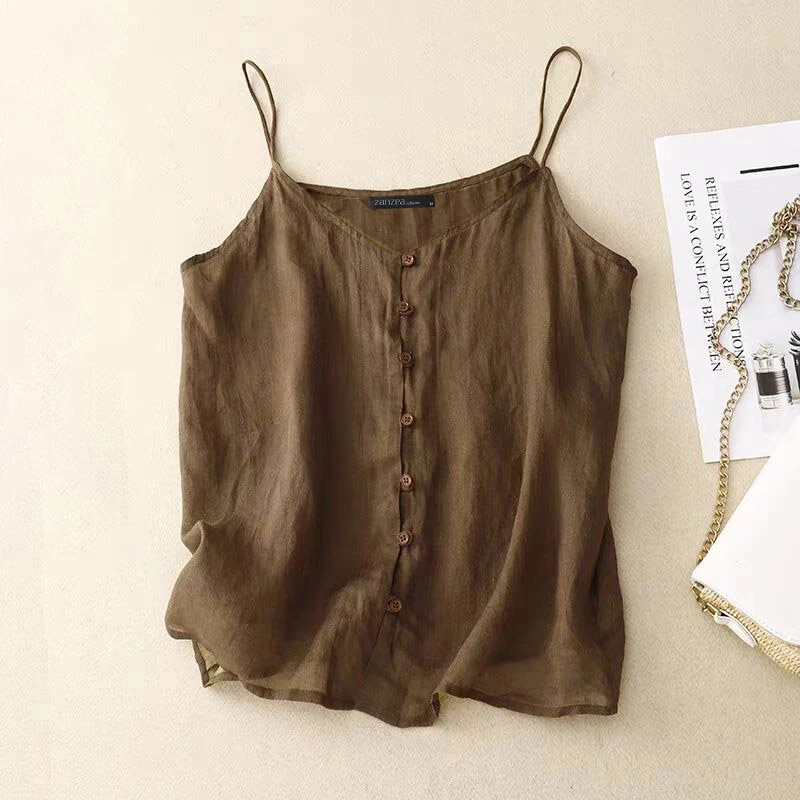 (image for)  Womens Spaghetti Strap Camisole Summer Tank Tops V Neck Casual Slip Blouse Streetwear