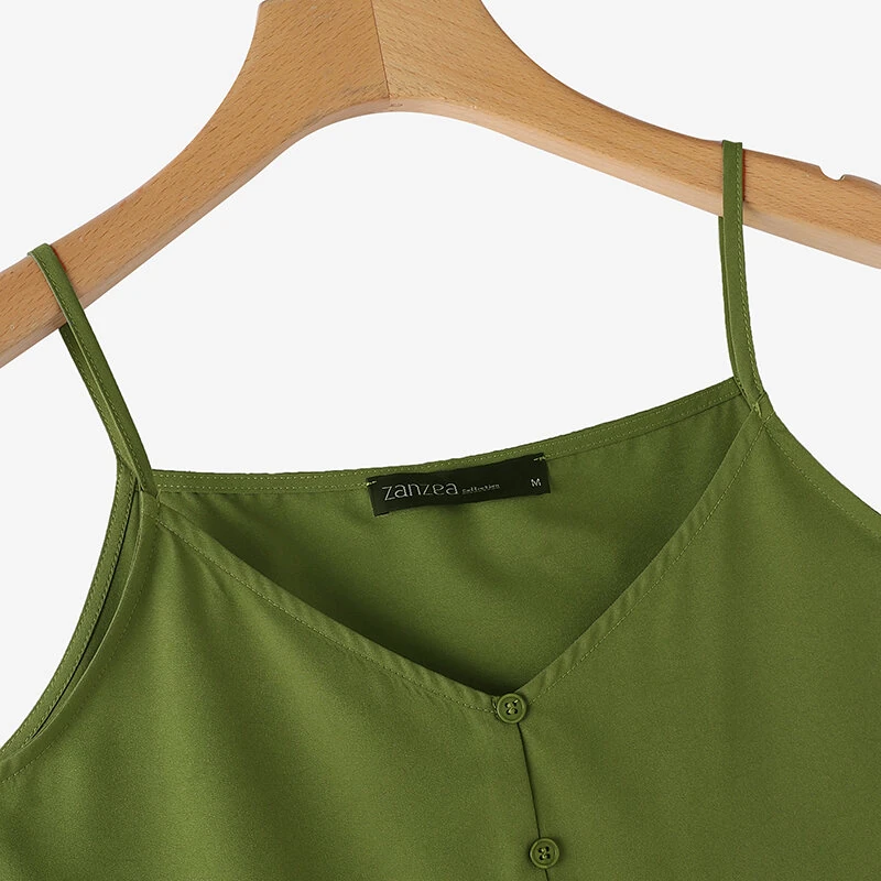 (image for)  Womens Spaghetti Strap Camisole Summer Tank Tops V Neck Casual Slip Blouse Streetwear