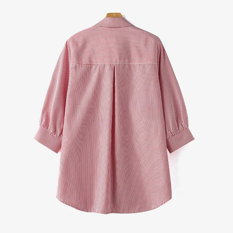 (image for)  Women's Striped Shirt Summer 3/4 Sleeve Lantern Sleeve Front Pockets Casual Blouse Top
