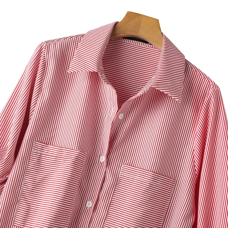 (image for)  Women's Striped Shirt Summer 3/4 Sleeve Lantern Sleeve Front Pockets Casual Blouse Top
