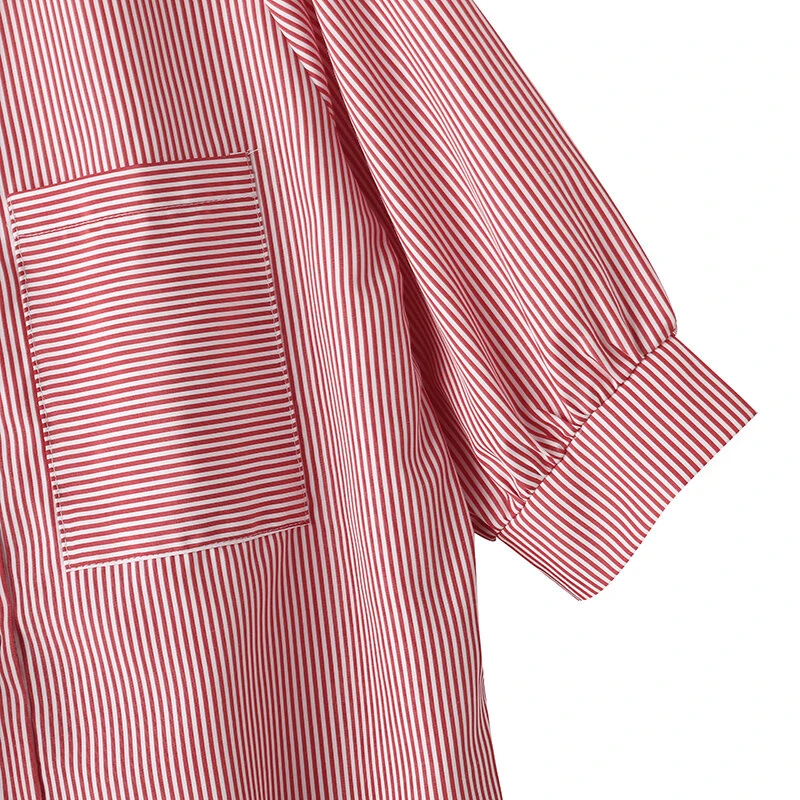(image for)  Women's Striped Shirt Summer 3/4 Sleeve Lantern Sleeve Front Pockets Casual Blouse Top